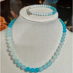 Ombré aqua beaded necklace and bracelet set